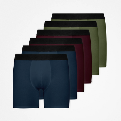 Lange Boxershorts ohne Logo aus Bio-Baumwolle Mix (Rot/Olive/Blau)