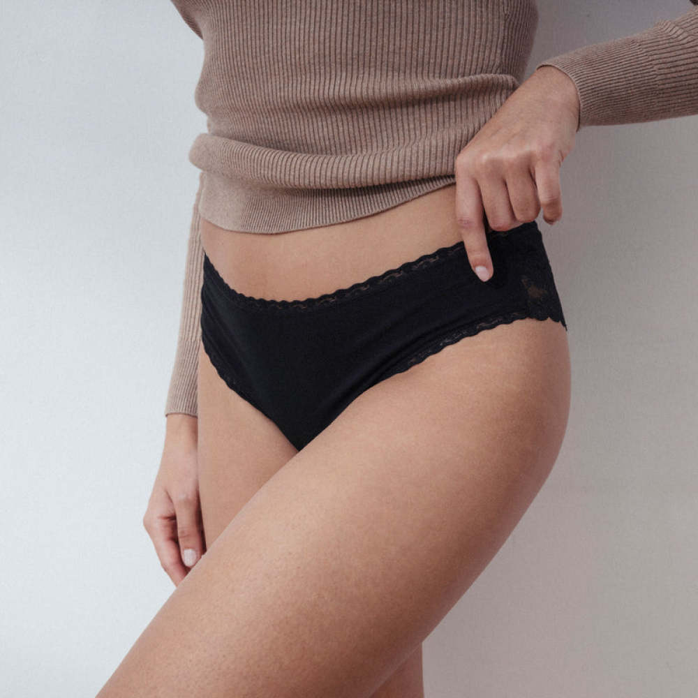 Brazilian Slips mit Spitze aus Bio-Baumwolle Mix (Weiß/Hellgrau/Schwarz)
