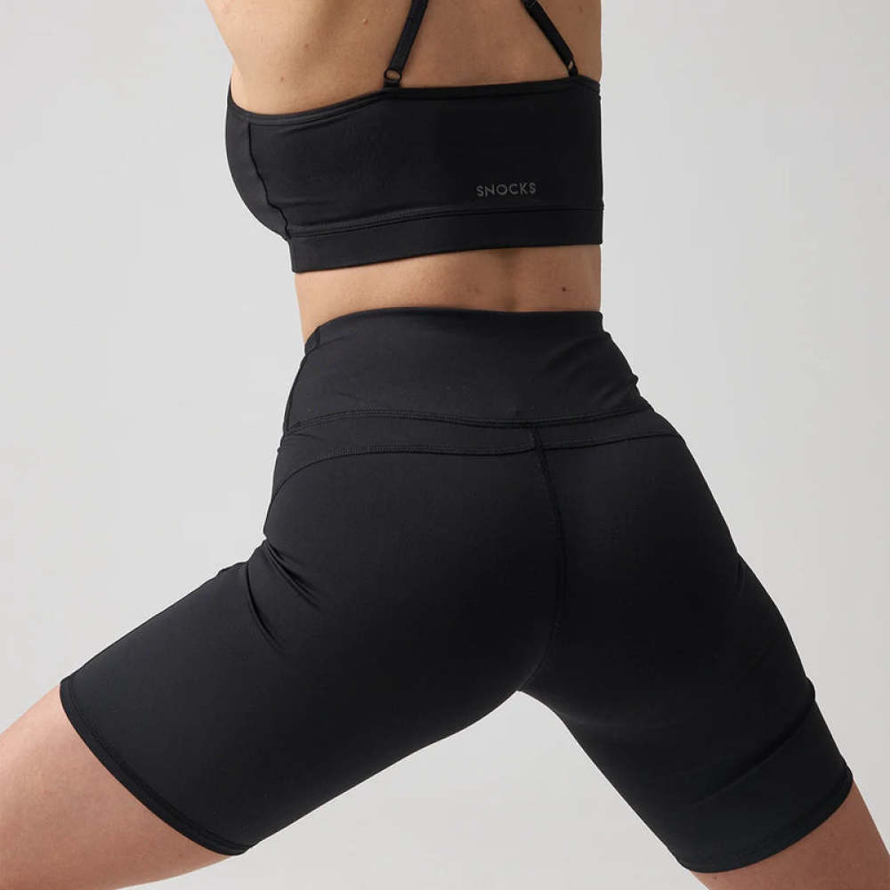 Radlerhose Damen V Cross aus recyceltem Polyester Schwarz