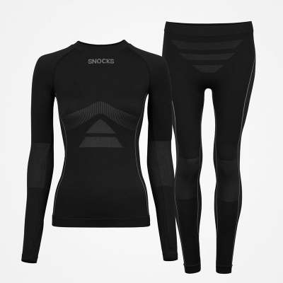 Thermounterwäsche Damen aus recyceltem Polyester Schwarz