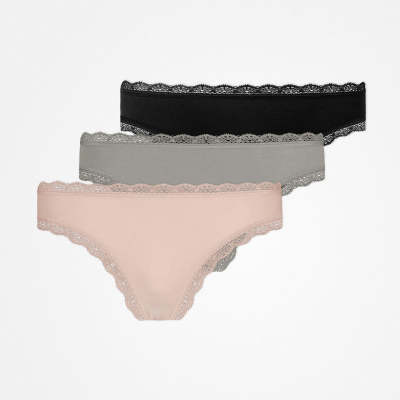 Tangas mit Spitze aus Bio-Baumwolle Mix (Apricot/Grün/Schwarz)