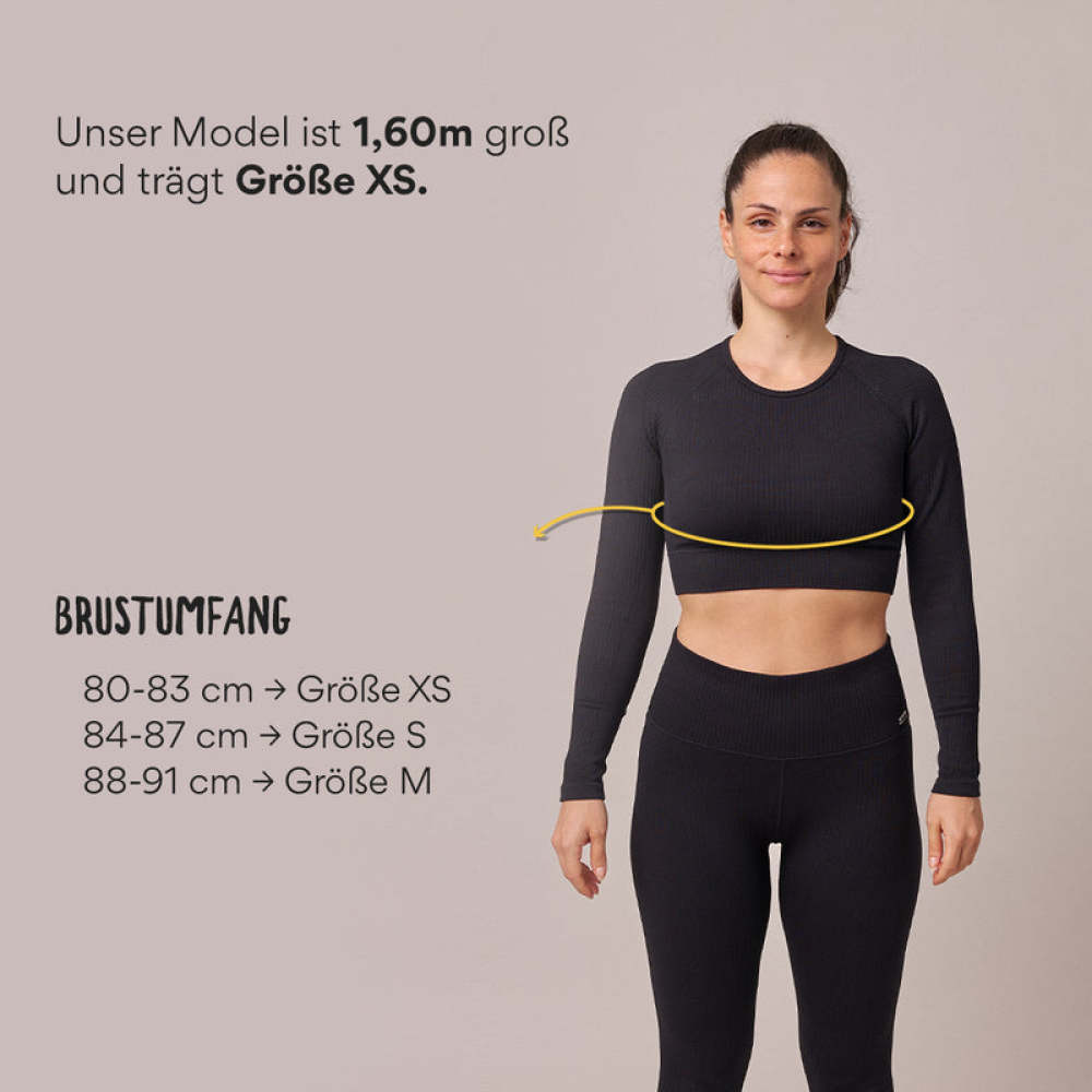 Geripptes Sportshirt langarm Damen aus recyceltem Polyamid Pastellgrün