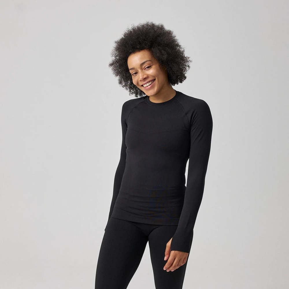 Sportshirt langarm Damen Schwarz