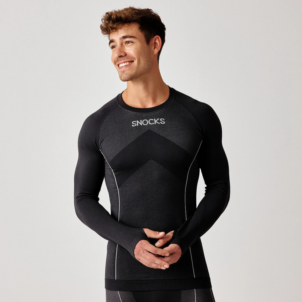Thermounterwäsche Herren mit Daumenloch aus recyceltem Polyester Dunkelgrün