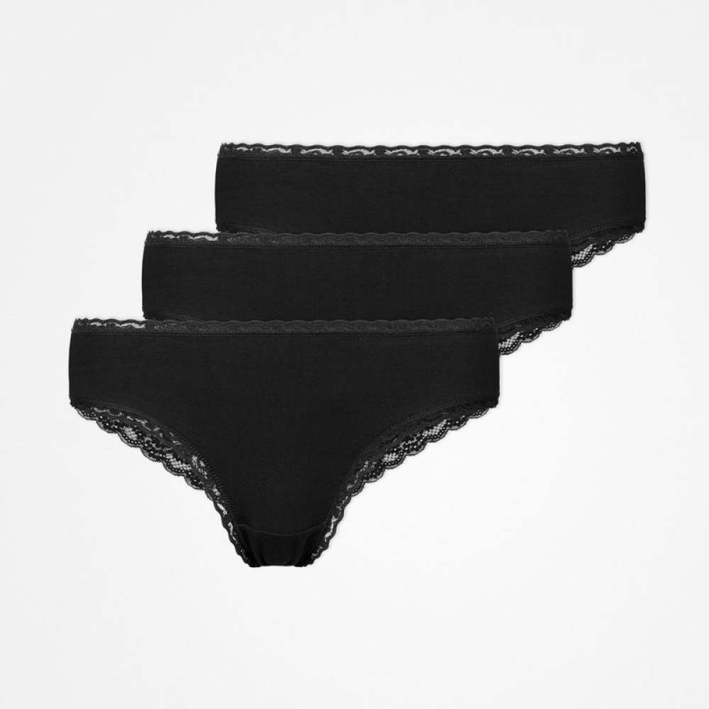 Brazilian Slips mit Spitze aus Bio-Baumwolle Schwarz