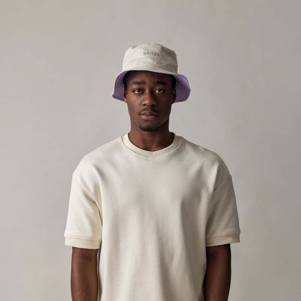 Bucket Hat aus Bio-Baumwolle Beige/Lila