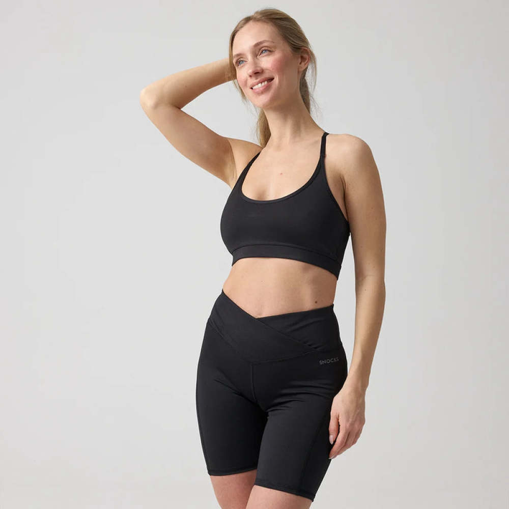 Radlerhose Damen V Cross aus recyceltem Polyester Schwarz