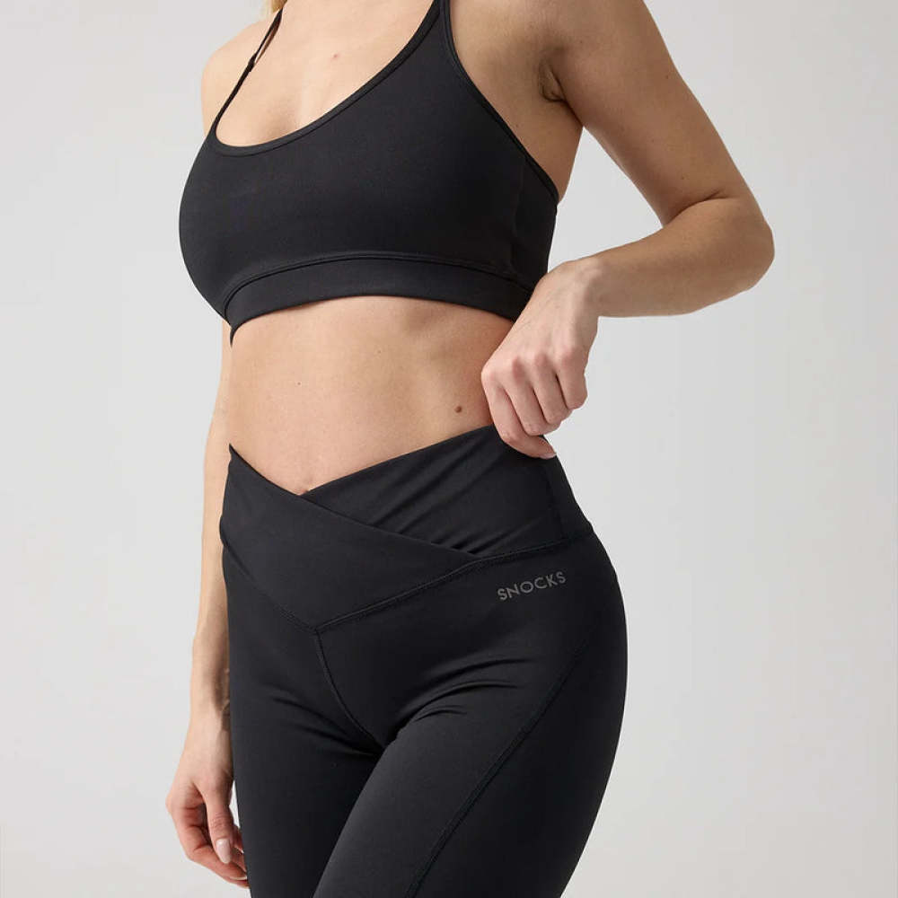 Radlerhose Damen V Cross aus recyceltem Polyester Schwarz