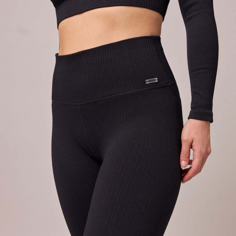 Gerippte Leggings aus recyceltem Polyamid Schwarz