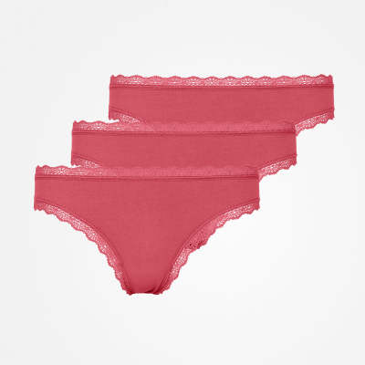 Tangas mit Spitze aus Bio-Baumwolle Mauve
