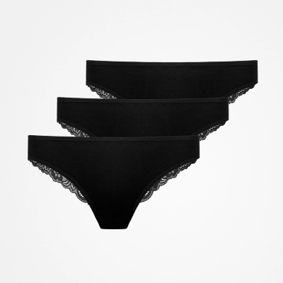 Tangas mit Spitze back ass aus Bio-Baumwolle Schwarz