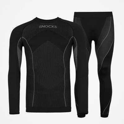 Thermounterwäsche Herren mit Daumenloch aus recyceltem Polyester Schwarz