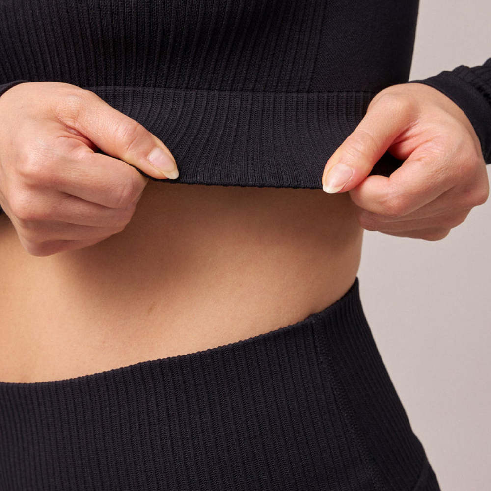 Geripptes Sportshirt langarm Damen aus recyceltem Polyamid Pastellgrün