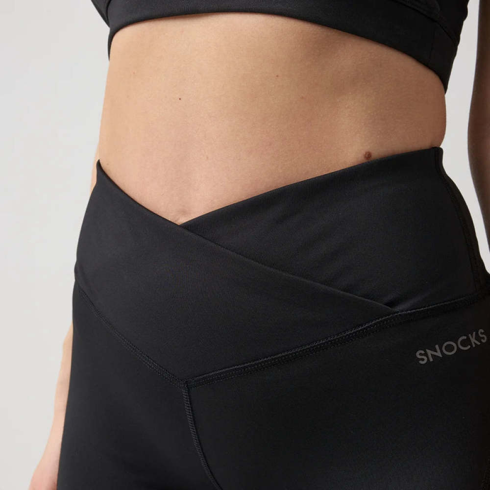 Radlerhose Damen V Cross aus recyceltem Polyester Schwarz
