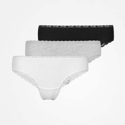 Brazilian Slips mit Spitze aus Bio-Baumwolle Mix (Weiß/Hellgrau/Schwarz)