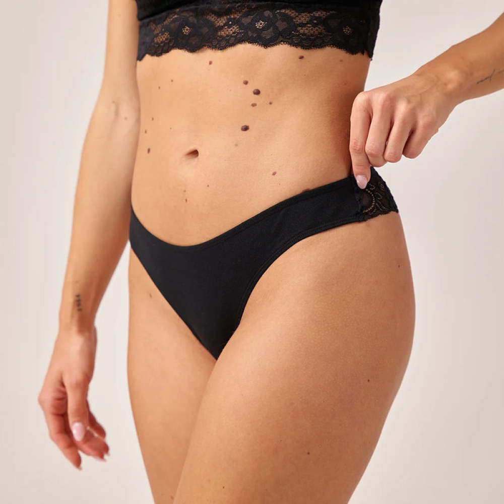 Tangas mit Spitze back ass aus Bio-Baumwolle Schwarz