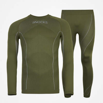 Thermounterwäsche Herren mit Daumenloch aus recyceltem Polyester Olive