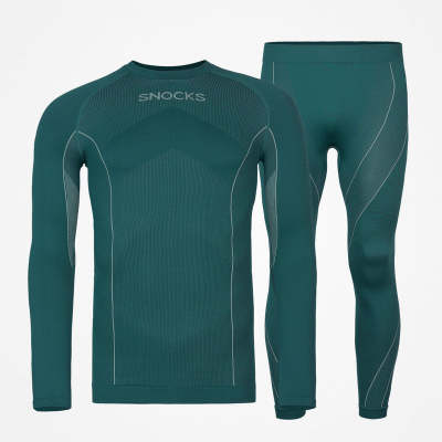 Thermounterwäsche Herren mit Daumenloch aus recyceltem Polyester Dunkelgrün