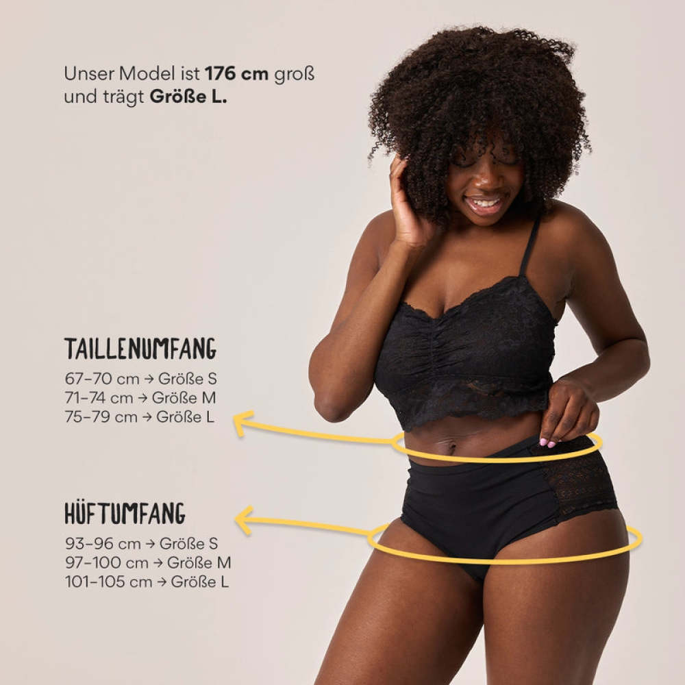 High Waist Hipster Panties mit Spitze aus Bio-Baumwolle Schwarz