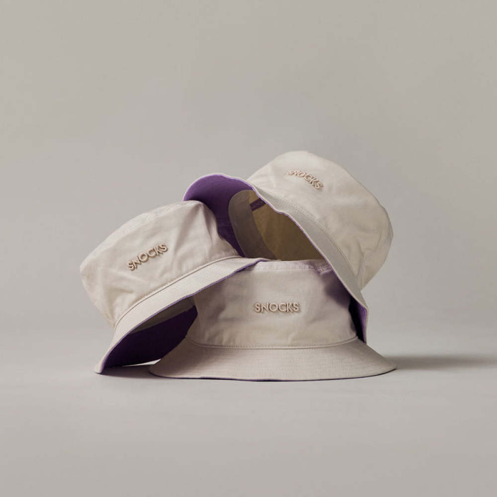 Bucket Hat aus Bio-Baumwolle Beige/Lila