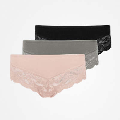 Hipster Panties mit Spitze aus Bio-Baumwolle Mix (Apricot/Grün/Schwarz)