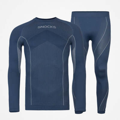 Thermounterwäsche Herren mit Daumenloch aus recyceltem Polyester Dunkelblau