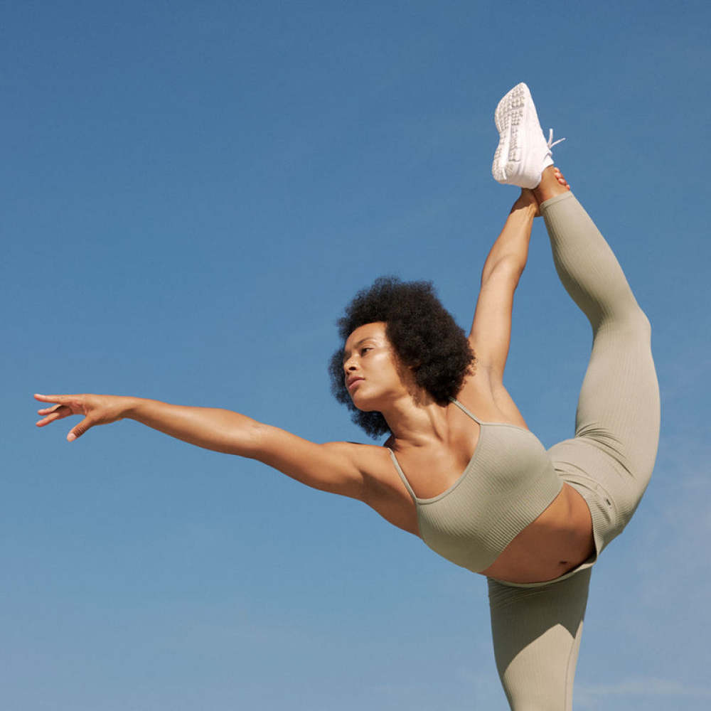 Gerippte Leggings aus recyceltem Polyamid Schwarz