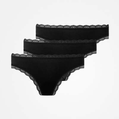 Tangas mit Spitze aus Bio-Baumwolle Schwarz