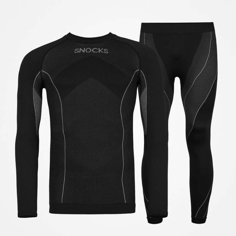 Thermounterwäsche Herren mit Daumenloch aus recyceltem Polyester Schwarz