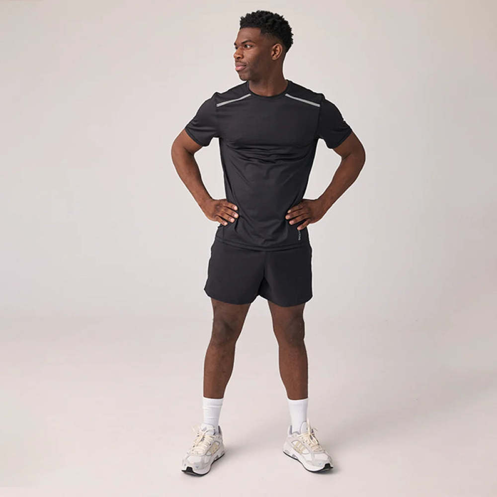 Trainingsshirt mit Reflexstreifen Herren aus recyceltem Polyamid Schwarz