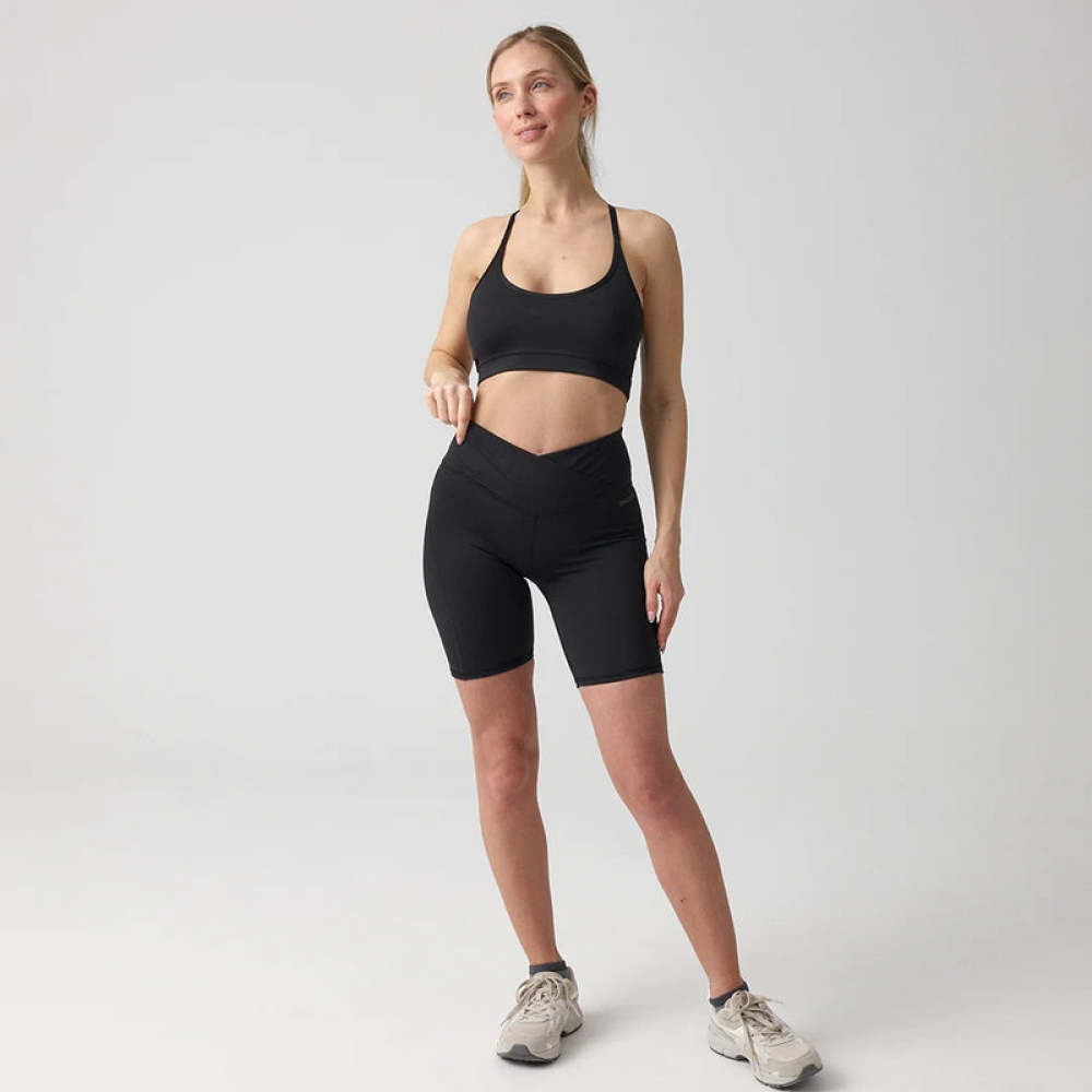 Radlerhose Damen V Cross aus recyceltem Polyester Schwarz