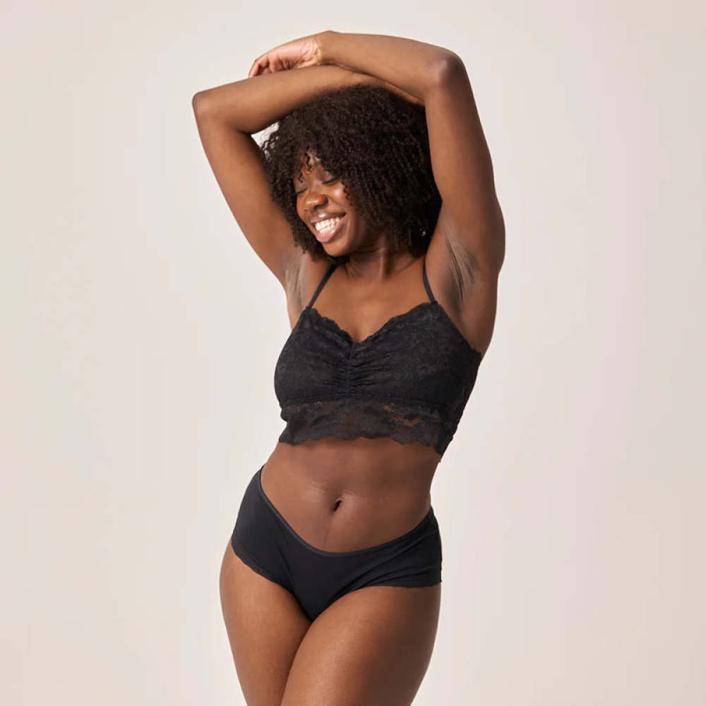 Hipster Panties mit Spitze leg lace aus Bio-Baumwolle Schwarz