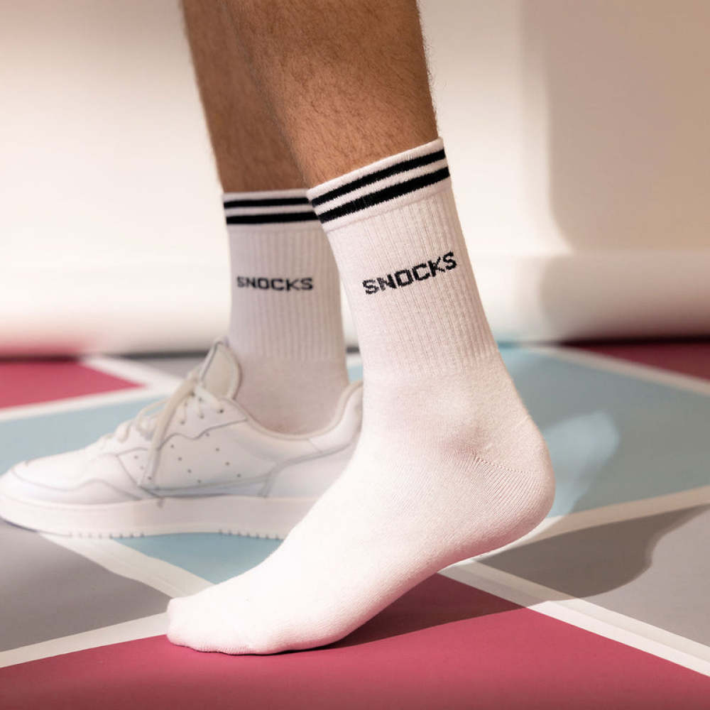 Hohe Sportsocken mit Streifen aus Bio-Baumwolle Schwarz