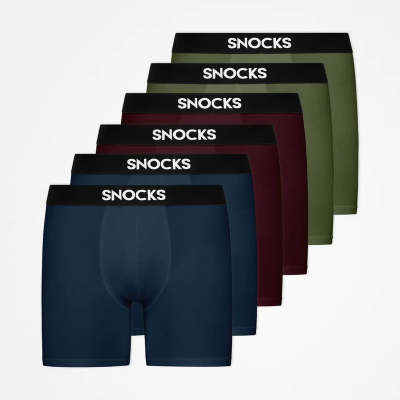 Lange Boxershorts aus Bio-Baumwolle Mix (Rot/Olive/Blau)