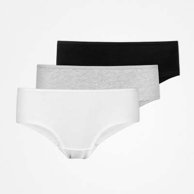 Hipster Panties aus Bio-Baumwolle Mix (Weiß/Hellgrau/Schwarz)