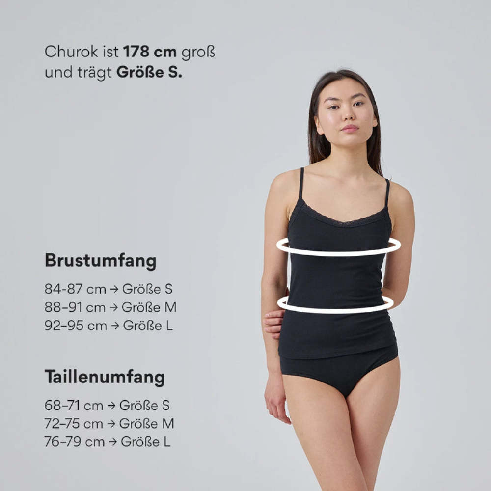 Damen Unterhemd mit Spitze aus Bio-Baumwolle Schwarz