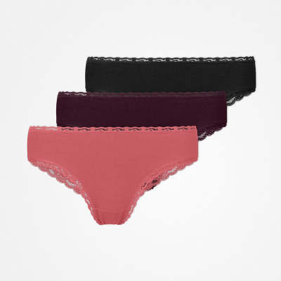 Brazilian Slips mit Spitze aus Bio-Baumwolle Mix (Mauve/Weinrot/Schwarz)