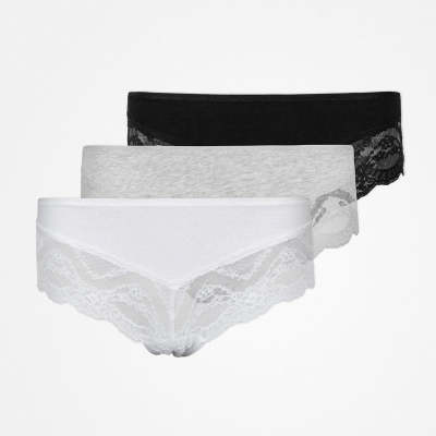 Hipster Panties mit Spitze aus Bio-Baumwolle Mix (Weiß/Hellgrau/Schwarz)