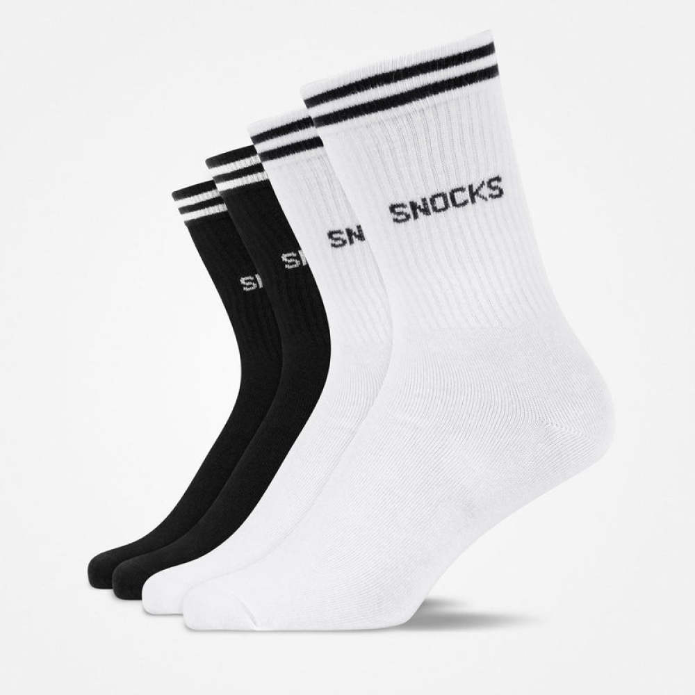 Hohe Sportsocken mit Streifen aus Bio-Baumwolle Schwarz-Weiß