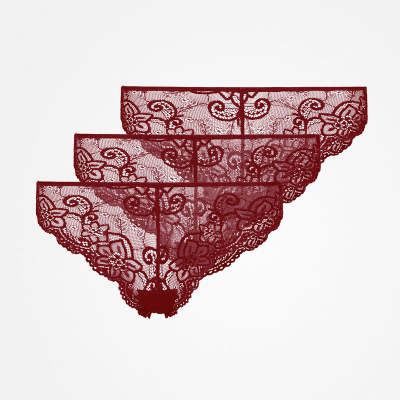 Brazilian Slips aus Spitze Dunkelrot