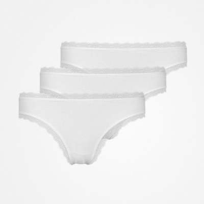 Tangas mit Spitze aus Bio-Baumwolle Weiß
