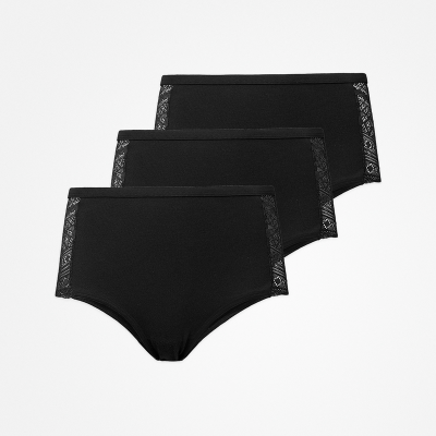 High Waist Hipster Panties mit Spitze aus Bio-Baumwolle Schwarz