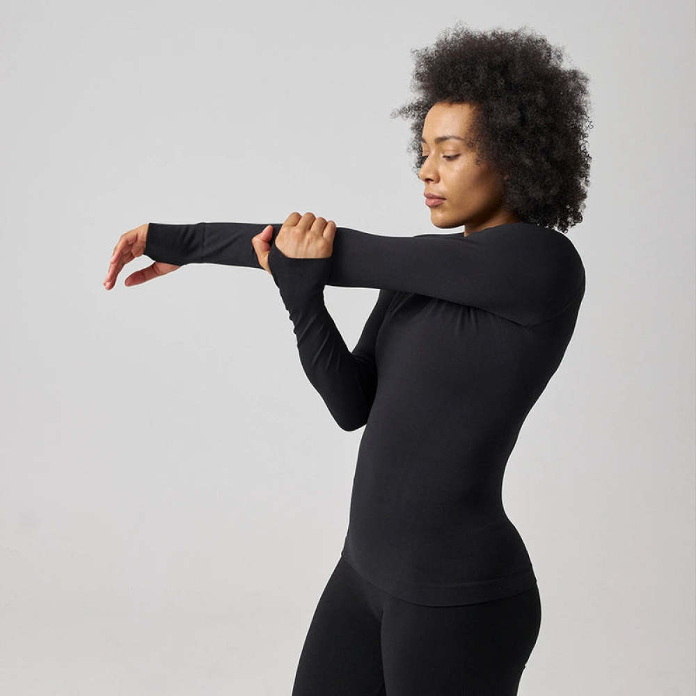 Sportshirt langarm Damen Schwarz