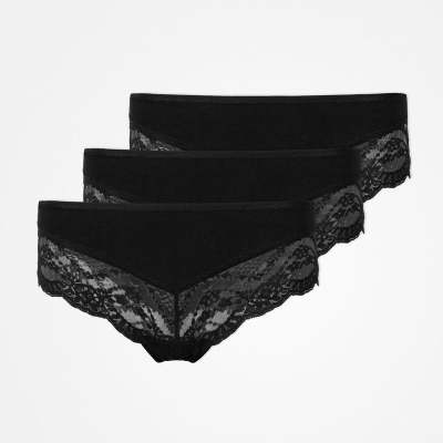 Hipster Panties mit Spitze aus Bio-Baumwolle Schwarz
