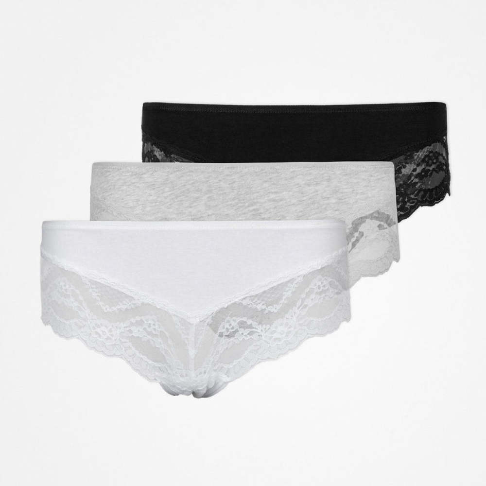 Hipster Panties mit Spitze aus Bio-Baumwolle Mix (Weiß/Hellgrau/Schwarz)
