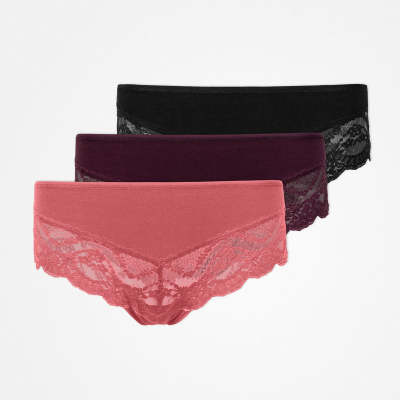 Hipster Panties mit Spitze aus Bio-Baumwolle Mix (Mauve/Weinrot/Schwarz)