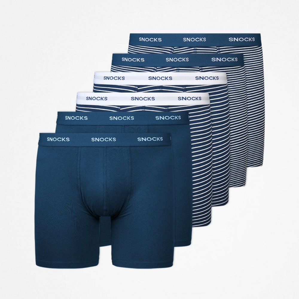Lange Boxershorts mit Streifen aus Bio-Baumwolle Blau (Streifen)
