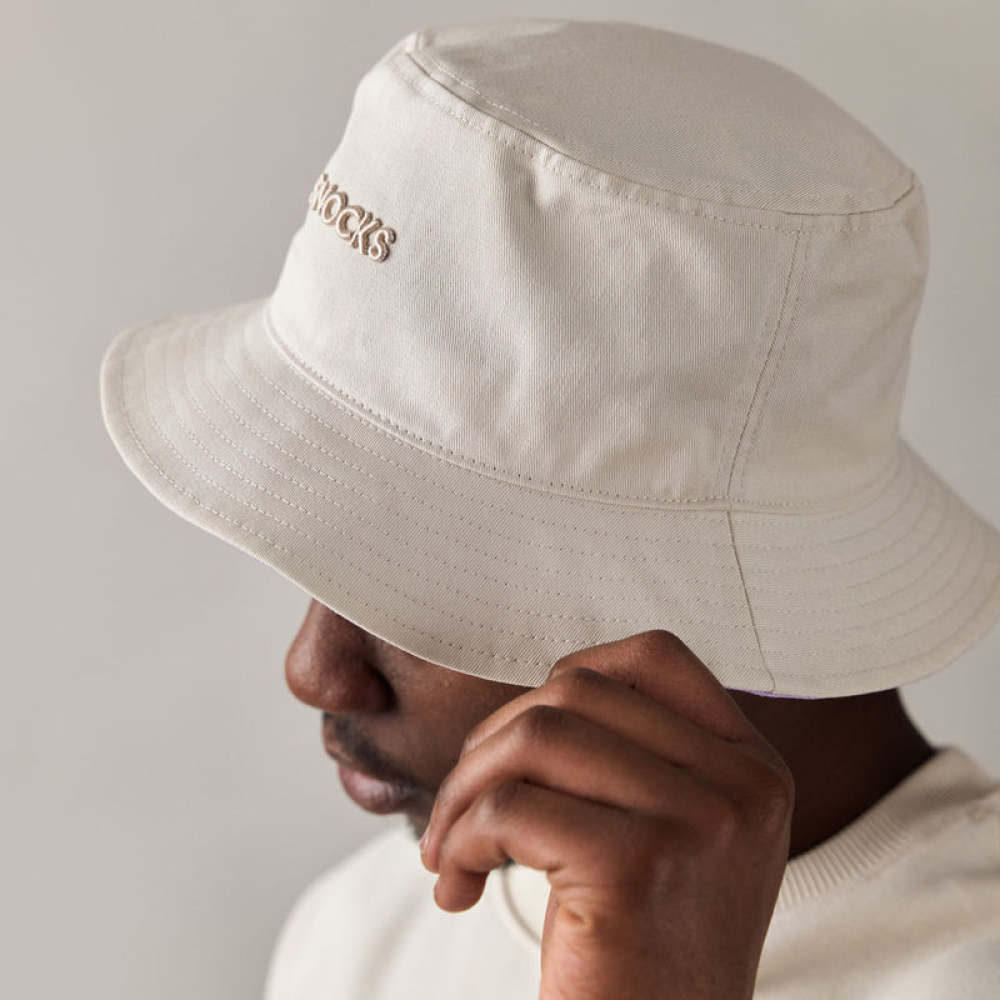 Bucket Hat aus Bio-Baumwolle Beige/Lila