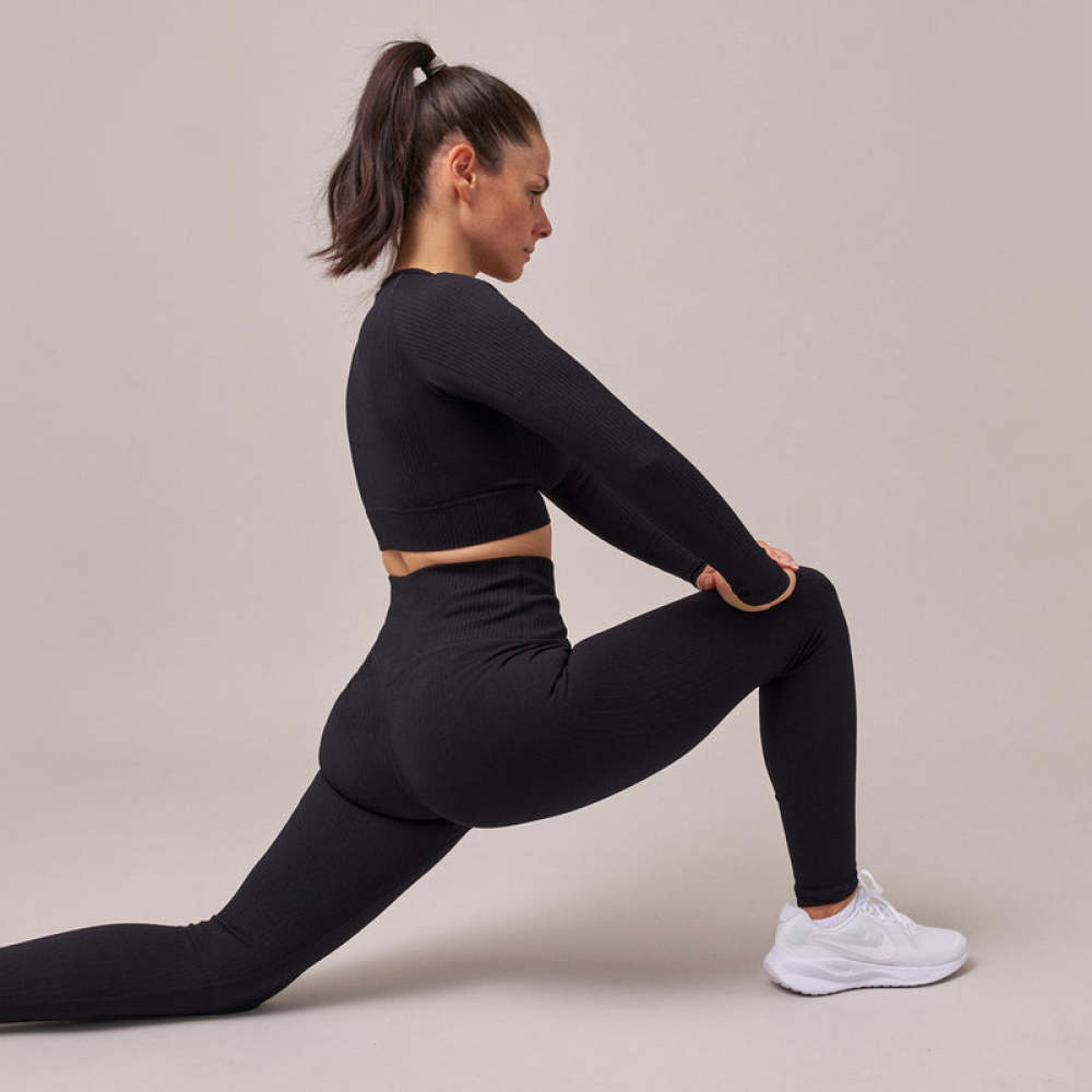 Gerippte Leggings aus recyceltem Polyamid Schwarz